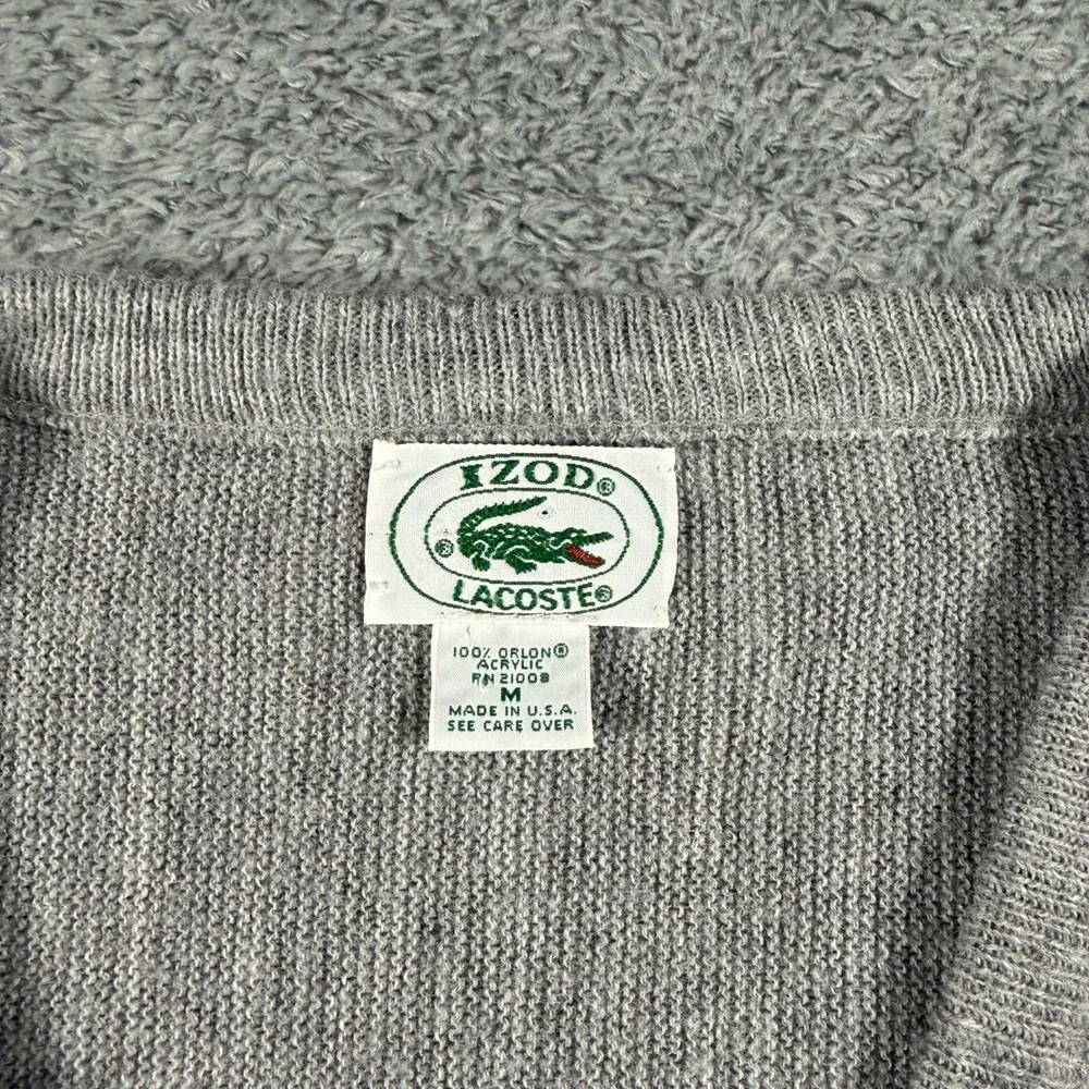 VTG 70s Izod Lacoste V Neck Sweater Mens Medium Gray Acrylic Knit Made in USA